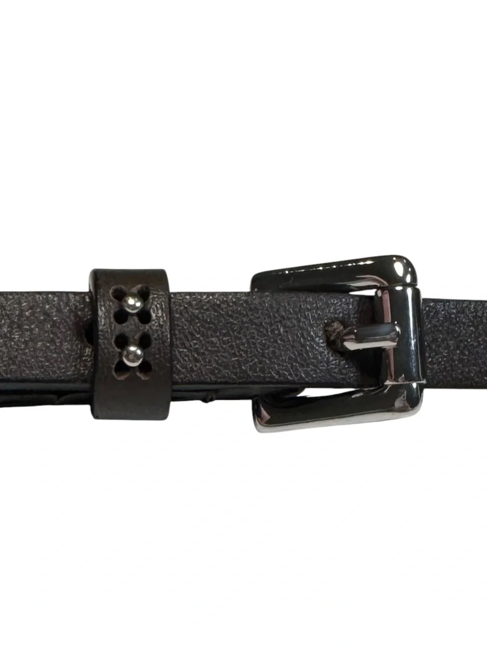 PESERICO Italy Brown Leather Skinny Women's Belt Silver Square Buckle 38 / XS